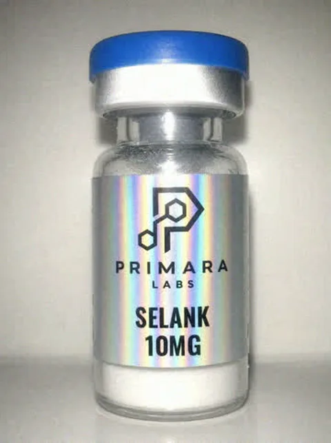 Selank 10mg vial from Primara Labs, photographed from stock