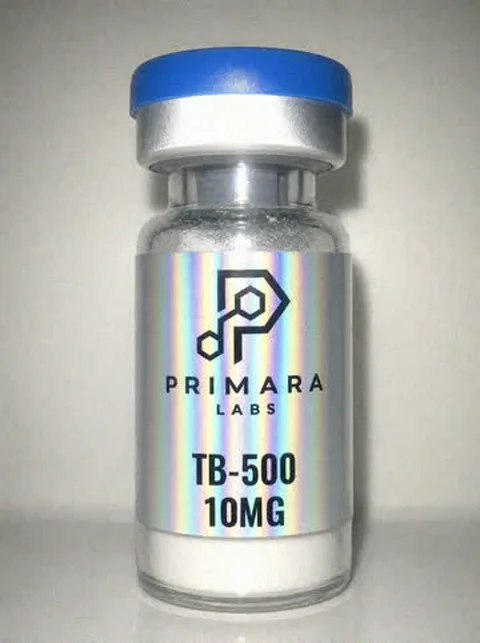 TB-500 10mg vial from Primara Labs, photographed from stock