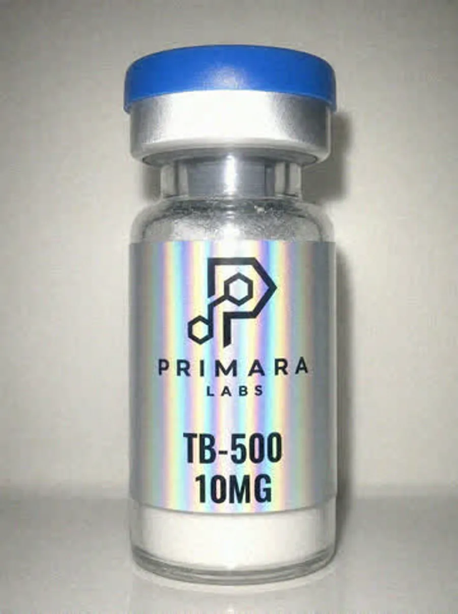 TB-500 10mg vial from Primara Labs, photographed from stock