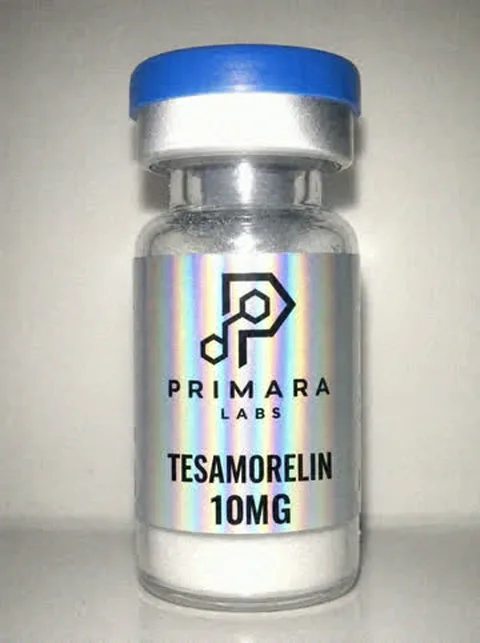 Tesamorelin 10mg vial from Primara Labs, photographed from stock